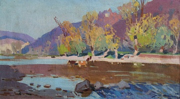 "Mountain landscape with a river", 1960s