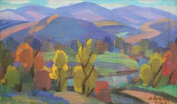 "Landscape with red and yellow trees", 1967