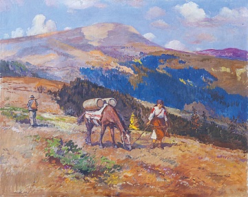 "Landscape with Gutsulka which leads horse", 1960s