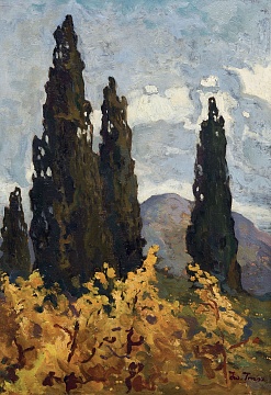 "Landscape with cypresses", 1920s