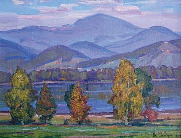 "Mountain landscape with a river", 1989