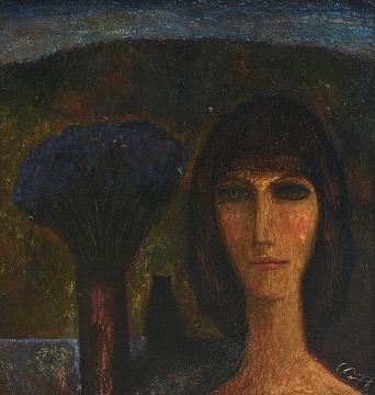 "Portrait of a woman with a cat", 1977