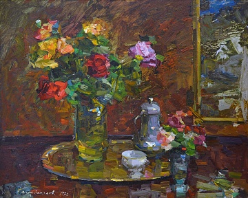 "Still life with roses on the background of the picture", 1972