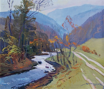 "Mountain landscape with a river", 1970s