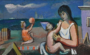 "Mother with children on the beach", 1980s