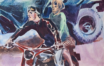 "On a motorcycle", 1970s