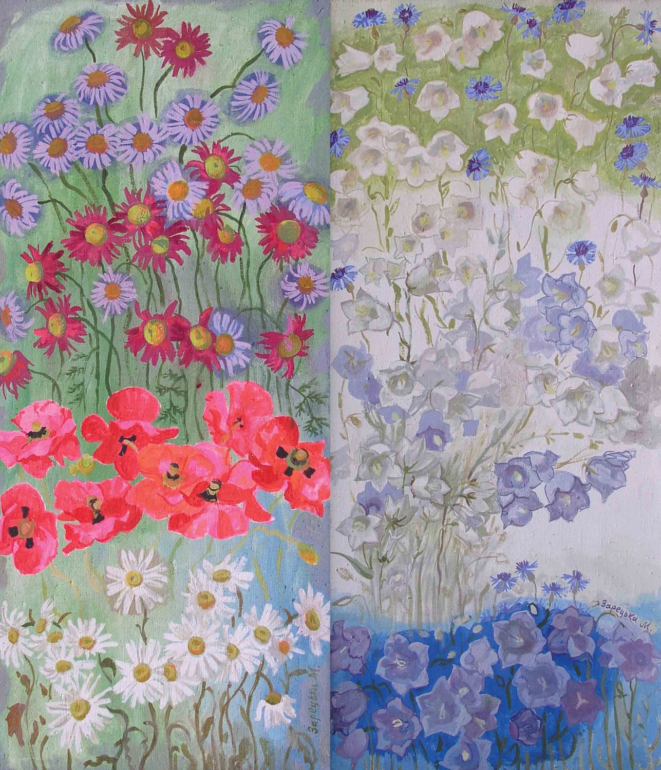 "Daisies and poppies", "Bells and cornflowers", 1990
