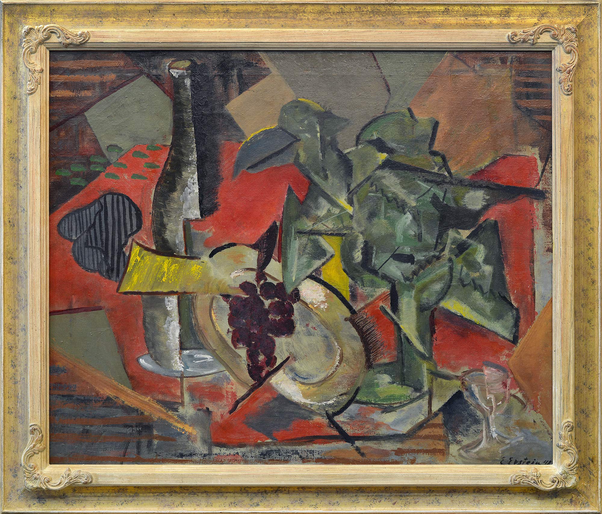 "Cubist still life with a bottle and grapes", 1948 - 1