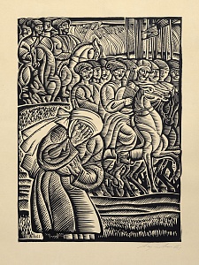 «Возвращение казаков с войны. Фронтиспись к рассказу ”Об Иване Вдовиченко Коновченко из сборника рассказов М. Пригары по мотивам украинских народных дум”», 1965