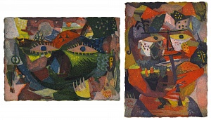  — Doubles lot "Music-flute", "Abstract Composition. Cat", 1970-80s