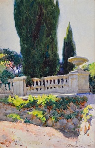 "Cypress trees on the road", 1908