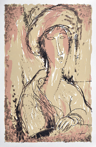 Lithograph from the painting "Portrait of a Woman" by A. Modigliani, 1980s
