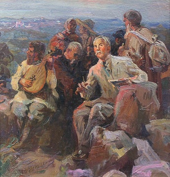 "N. Lysenko listens to the kobzar", 1958