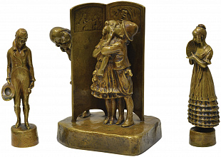 Sculptural compositions "Girl looks at two kissing children" and "Lady and dandy", 1900