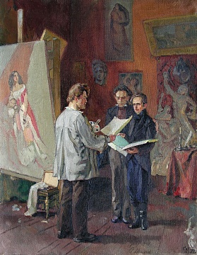 "Young T. Shevchenko in the workshop of K. Bryullov", 1939