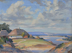 "Landscape with a hut and a view on the Dnieper", 1966