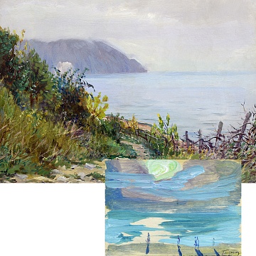 Pair lot "Hurzuf", 1950s, "Sunset at the sea", 1970s