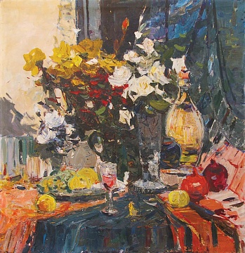 “Still life with yellow roses and pomegranates”, 1960s