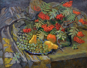 "Still life with fruit and rowan", 1980th