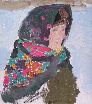 "Portrait of a woman in a headscarf", 1970s