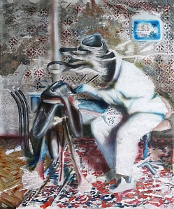 "Knitting a sweater in the mouth", 2024