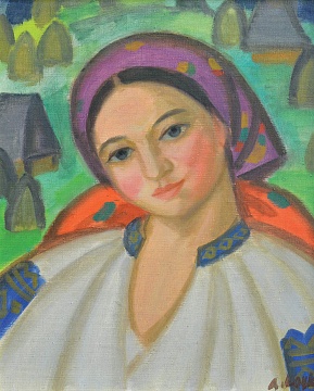 "Portrait of Hutsulka in scarf", 1970th