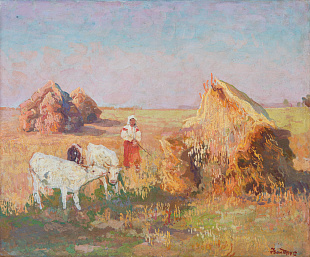"Landscape with Cows and stacks", 1900s