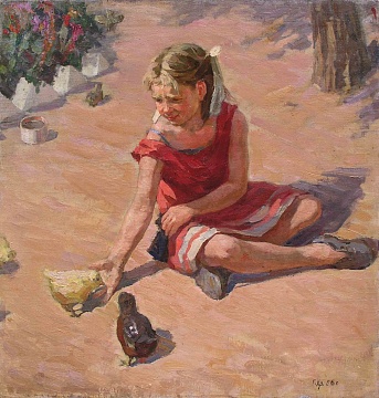 "Girl with Chickens", 1956