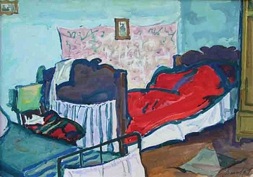 "Bed with a red blanket", 1969