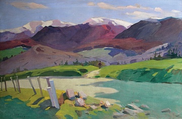 "Mountain landscape with a river", 1961