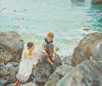 "Girl and boy on the beach", 1990s